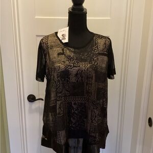 Women's Black Patterned Short Sleeve Top
